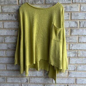 Free People Long Sleeve Linen Blend Oversized Boxy Lemon Yellow Sweater Size L